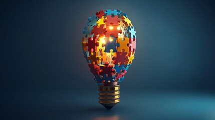 Wall Mural - Idea and Innovation: A 3D vector illustration of a lightbulb made of puzzle pieces