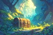 treasure chest, forest, illustration, art