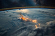 A terrifying blaze engulfs the Earth as seen from space, with cities alight against the dark cosmos