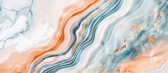 Poster - Close-up of a decorative marble surface with distinctive blue and orange stripes, ideal for home decor and tiling projects