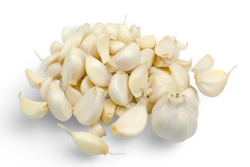 Wall Mural - Organic Peeled Garlic on White Background