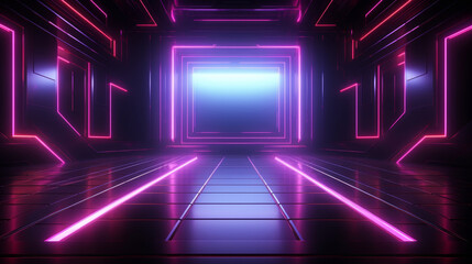 Wall Mural - Neon room with a large glowing square in the middle