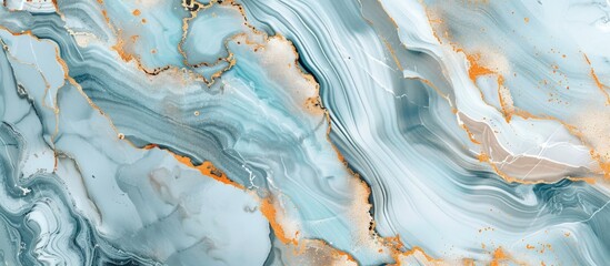 Poster - Close-up view of a textured marble surface painted in blue and orange hues, suitable for interior design projects.