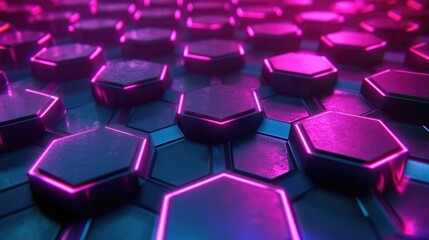 Poster - Futuristic neon hexagonal pattern technology background