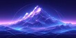 Abstract mountain range made of neon lines, glowing with blue and purple hues against a black background. 