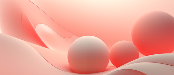 Wall Mural - Soft Peach Background with Dynamic Red Curves and Spheres