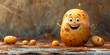 A cheerful potato with a smiling face surrounded by other potatoes banner