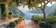 An orange tree brimming with ripe oranges ready for harvest banner copy space