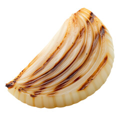 Wall Mural - Grilled slice of fresh onion isolated on a white or transparent background. Close-up of fried onion, top view. Design element for grilled food theme.