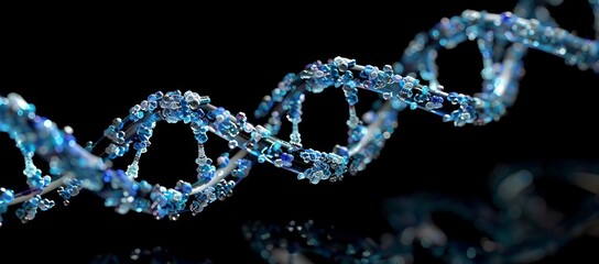 Wall Mural - DNA sequence closeup isolated on black background as graphical element for genetic scientific experiment or mapping sequencing, relations ship DNA tests and chronic and cancer disease cure discovery
