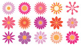 Fototapeta Dinusie - Set of bright, colorful flat style flower heads, florals aesthetic. Design elements collection for logos, web pages, prints, posters, templates.