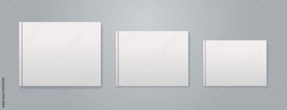 White books landscape orientation set. Different size notebook mockup ...