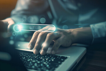 Wall Mural - Data Search Technology, man's hands are using a computer keyboard to Searching for information