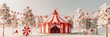 Red and white tent with intricate circus details