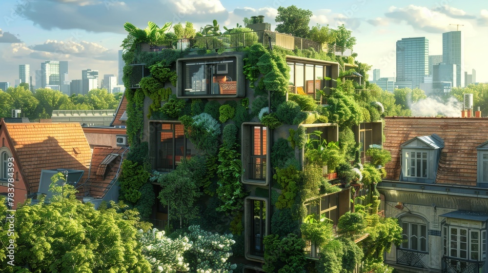 Curated visual reference: An Urban Green Home Nestled Between Traditional Buildings With A Photo Inspiration