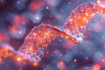 Poster - An abstract view of sparkling, dynamic DNA strands suggests themes of life, genetics, and biotechnology
