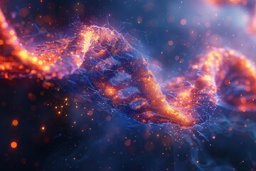 Poster - This image presents a conceptual digital representation of DNA strands intertwined, relating to connectivity and development