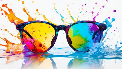 Wall Mural - background with sunglasses wallpaper texted Abstract lifestyle banner design with sunglasses and colorful splashing shapes.