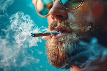 Poster - An enthralling image showcasing a curling stream of smoke, boasting a mesmerizing visual depth against a rich teal-toned backdrop evoking mystery