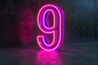  Number nine glows in the dark with a neon light.	