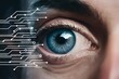 Closeup of human eye with digital circuit concept
