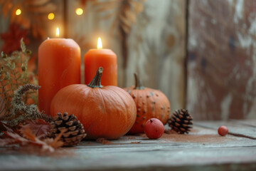 Sticker - Cozy Autumn Setting with Orange Candles and Mini Pumpkin