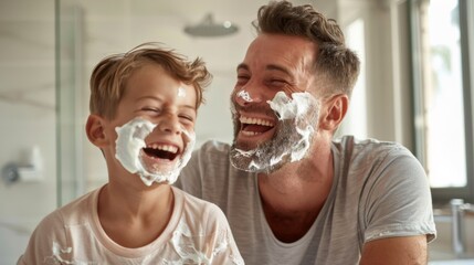 Canvas Print - Father and Son Shaving Fun