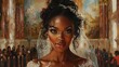 oil painting image of a beautiful, regal,  African American plus size woman Natural glowing makeup 