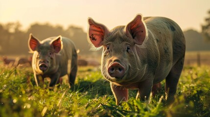 a pair of curious pigs