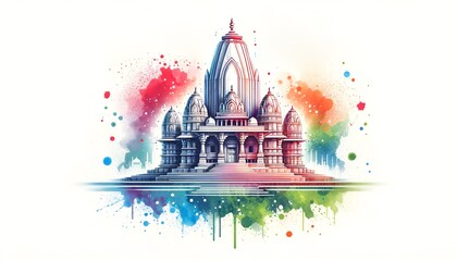 Watercolor illustration for gujarat day with a temple in gujarat.