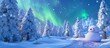Enchanting Winter Wonderland with Glowing Aurora Borealis and Snowy Forests