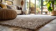 Craft a visual narrative of a cozy room with plush carpet flooring