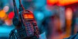 Close-up on a walkie-talkie set on an emergency plan, vivid colors, sharp focus -
