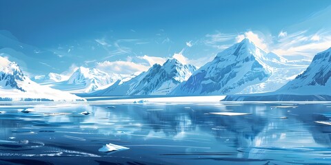 Poster - Frozen Expanse of Glacier Revealing Icy Beauty of Polar Regions with Crisp Whites and Deep Blues
