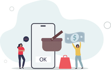 Wall Mural - Mobile commerce with online web shop purchases neubrutalism.flat vector illustration.