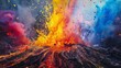 Colorful explosion of lava on the background of an eruption of volcano