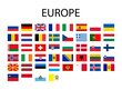 Flags of European countries. 44 countries with their capital city on the European continent
