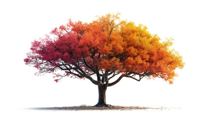 Wall Mural - A large tree with orange and red leaves is the main focus of the image