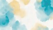 Hazy watercolor splashes of pastel Blue Teal Gold and white Background