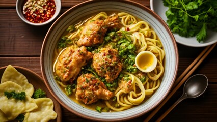 Poster -  Delicious Asian noodle dish with chicken and vegetables ready to be savored