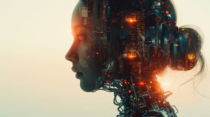 Poster - The image has a futuristic and technological feel to it, with the woman's face