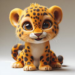 Wall Mural - A cute and happy baby leopard 3d illustration