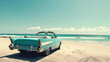 Old Car Parked on Beach Near Ocean