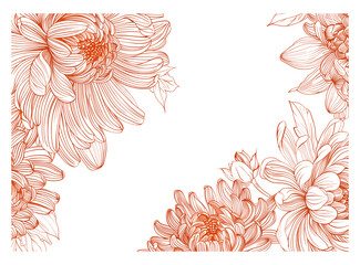 Wall Mural - chrysanthème fleural, terracotta, dessin a la main, bichromie. Illustration vectorielle pour carte d'invitation, mariage, femme enceinte avec espace libre pour texte.