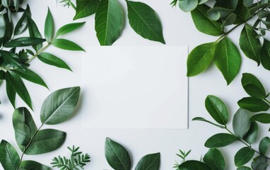Wall Mural - Tropical palm paper with box, envelope and white paper. Flat lay, nature concept, mockup