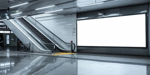 Canvas Print - A mockup of an empty blank billboard on  modern subway station, with a white blank screen on a digital display , Billboard Banner signage, poster 