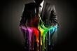 Man in a Suit Holding Paint Colorful Dropping Liquids - Colorful Graffiti Art Background with Rainbow Melting Effect