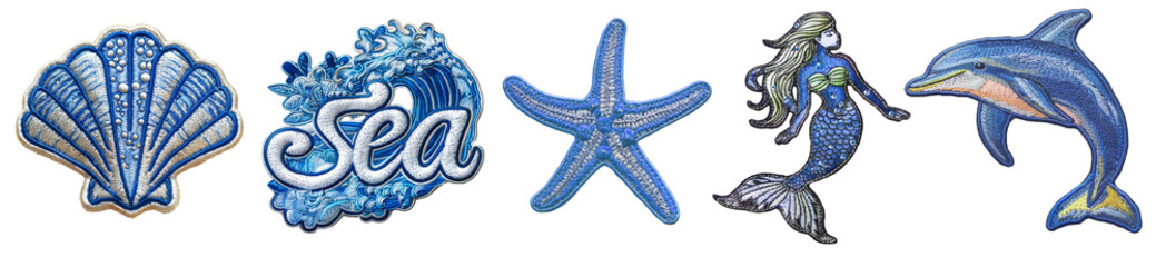 Sea lover embroidered patch badge set on transparent background