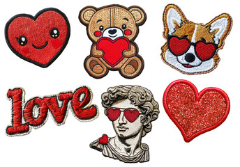 valentines day object embroidered patch badge set on transparent background