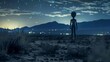 Moonlit Area 51, a stealthy alien encounter amidst the notorious desert facility